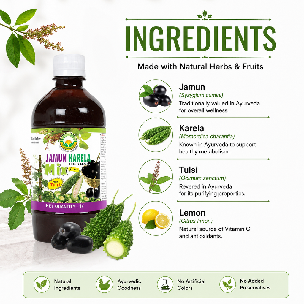 Basic Ayurveda Jamun Karela Herbal Mix Juice | Keep Skin Fresh | Good for Eye & Skin Health | Regulate Blood Sugar Level | Keeps Teeth and Gums Healthy | Natural Blood Purifier.