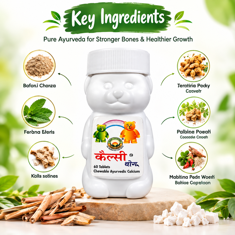 Basic Ayurveda  Calci Yog Tablet (60 Tablet) | Helpful in Calcium deficiency | Brighten Yellow Teeth | Strengthen Brittle Nails | Maintain Strong Bones | Fatigue | Muscle Cramps  | Joint Pains.