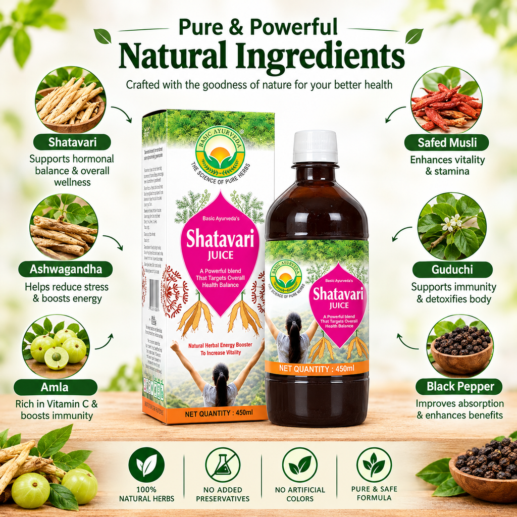 Basic Ayurveda Shatavari Juice | Boosts fertility | Stress Buster | Controls inflammation | Enhance Sexual Life | Reduces symptoms of menopause.