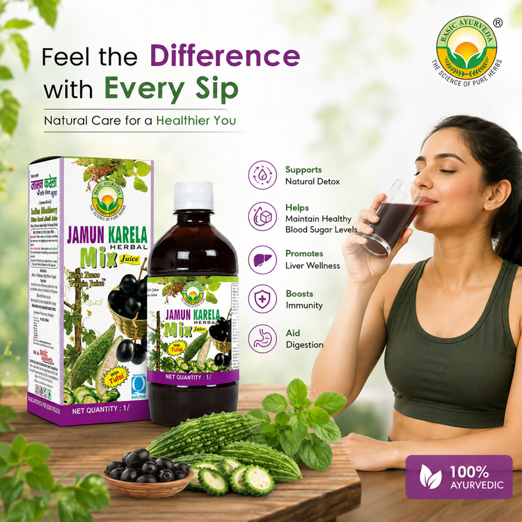 Basic Ayurveda Jamun Karela Herbal Mix Juice | Keep Skin Fresh | Good for Eye & Skin Health | Regulate Blood Sugar Level | Keeps Teeth and Gums Healthy | Natural Blood Purifier.
