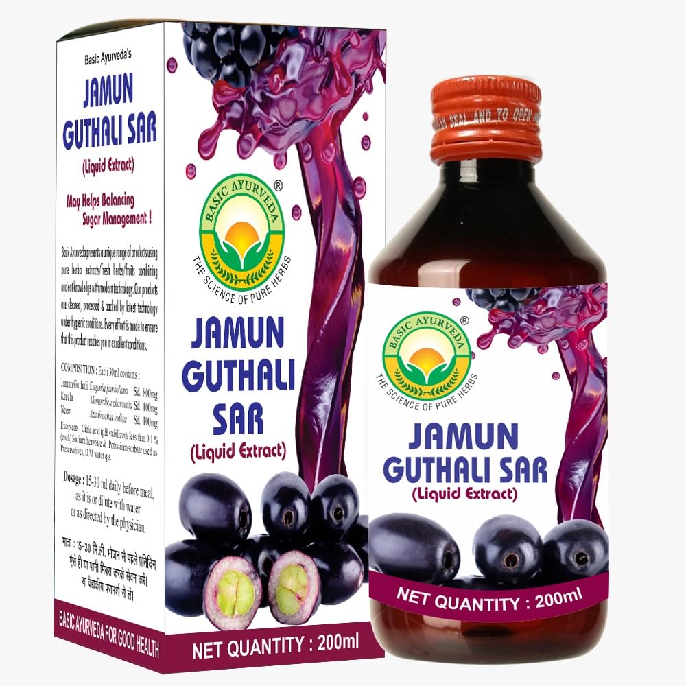 Basic Ayurveda Jamun Guthali Sar Liquid Extract, Sugar Management Support, Herbal Supplement, 200ml