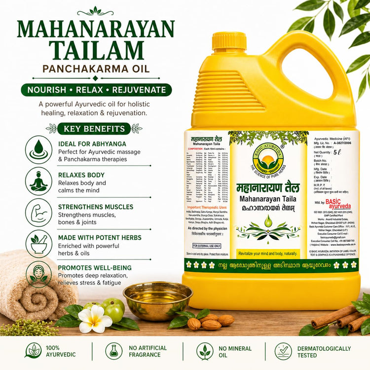 Basic Ayurveda Mahanarayan Taila – Herbal Ayurvedic Massage Oil for Joint & Muscle Comfort, Stiffness Relief, Fatigue Reduction, Back & Neck Support, and Skin Nourishment