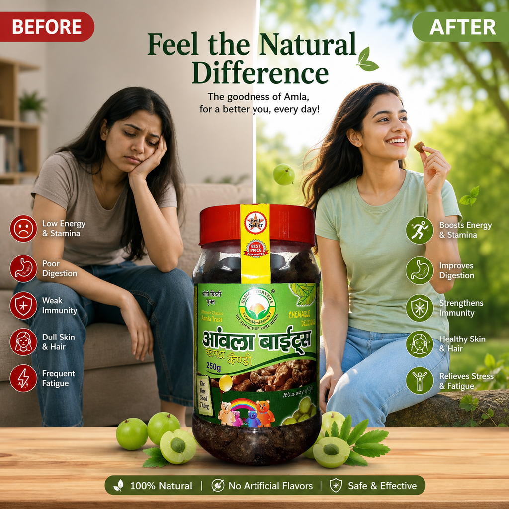 Basic Ayurveda Amla Bite (Gooseberry) Chatpata Candy 250 Gram | Contains amla which is a good source of vitamin C | Amla is beneficial in treating eyesight problems | Good for digestion | Helps in boosting immunity | Improves digestive system.