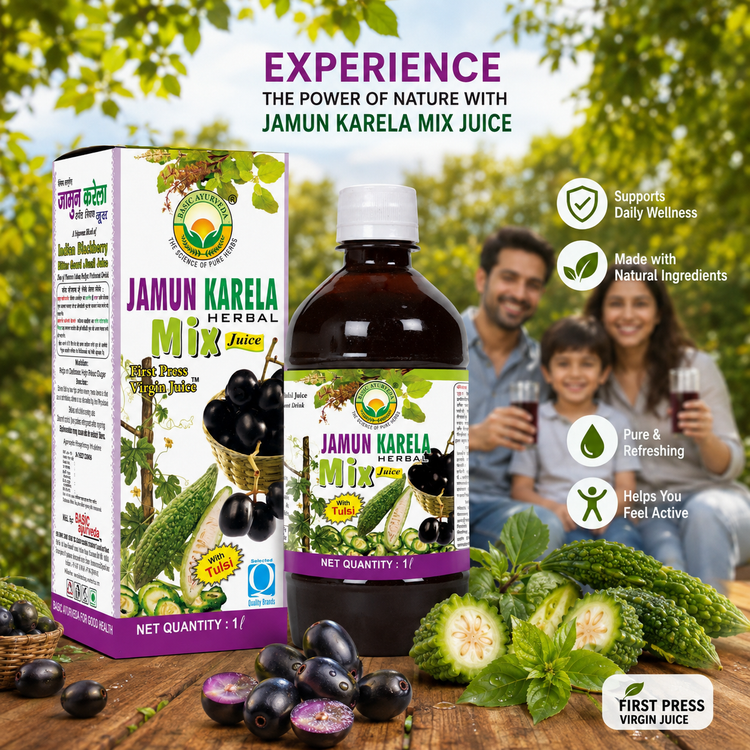 Basic Ayurveda Jamun Karela Herbal Mix Juice | Keep Skin Fresh | Good for Eye & Skin Health | Regulate Blood Sugar Level | Keeps Teeth and Gums Healthy | Natural Blood Purifier.