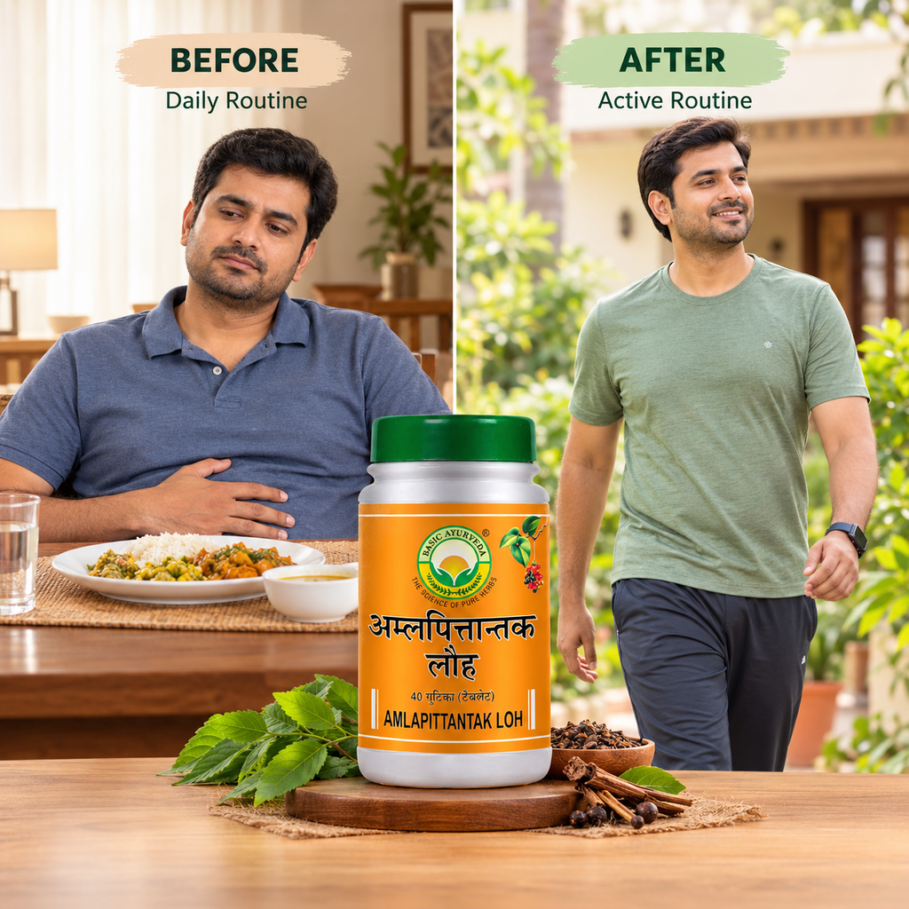 Basic Ayurveda Amalpitanytak Loh 40 Tablet | Helpful for  Acidity | Helpful in Gastritis | Helpful in Vomiting | Helpful in Abdominal Pain.