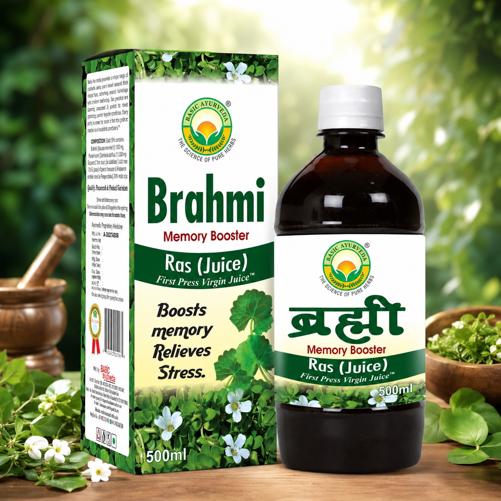 Basic Ayurveda Brahmi Ras (Juice)Memory Booster | Herbal Juice |  Improve concentration | Improve the retention of memory |  Prevent epilepsy attacks |  Active sense of humor |  Improve mental cognition.
