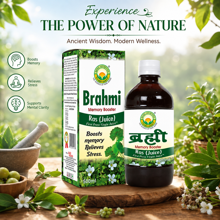 Basic Ayurveda Brahmi Ras (Juice)Memory Booster | Herbal Juice |  Improve concentration | Improve the retention of memory |  Prevent epilepsy attacks |  Active sense of humor |  Improve mental cognition.