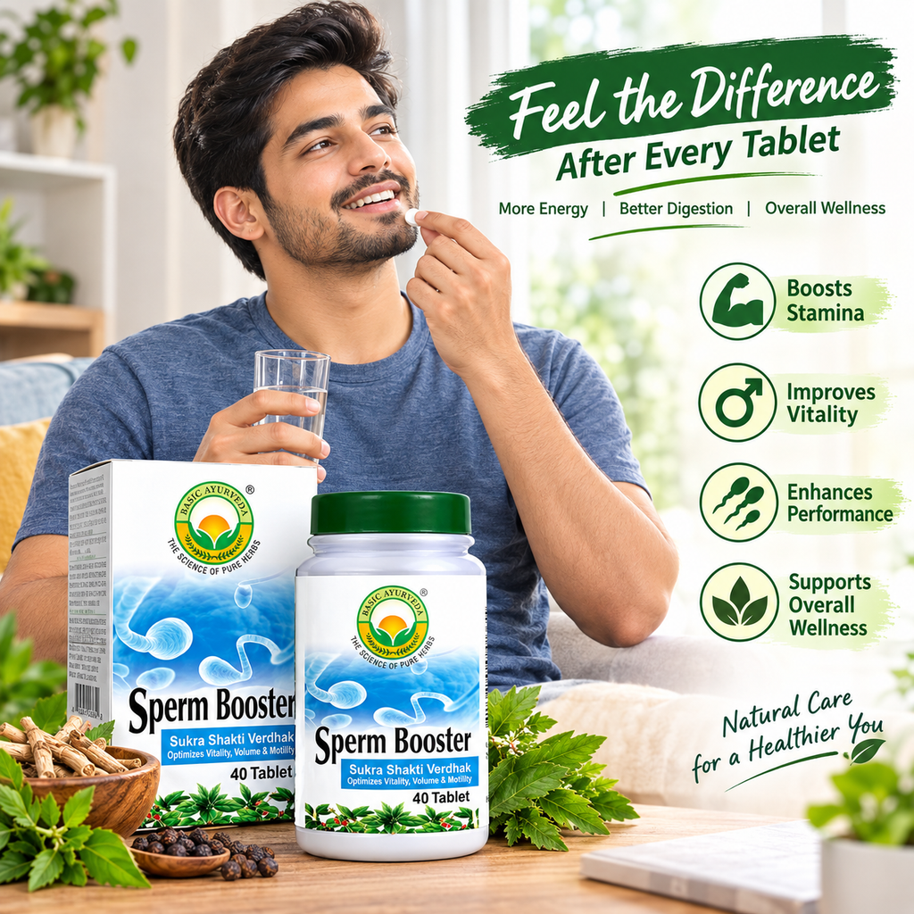 Basic Ayurveda  Sperm Booster Sukra Shakti Vardhak (Optimize Vitality, Volume & Motility) 40 Tablet