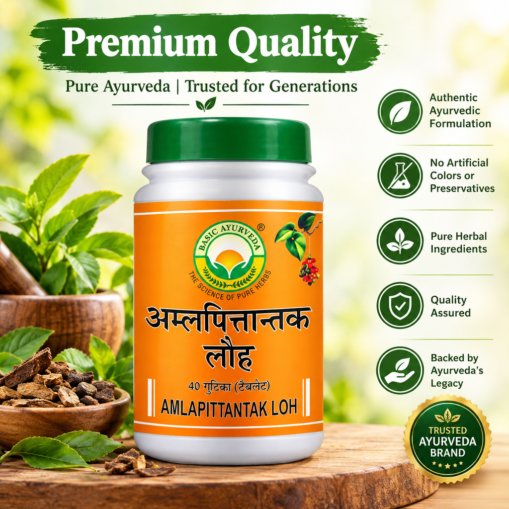 Basic Ayurveda Amalpitanytak Loh 40 Tablet | Helpful for  Acidity | Helpful in Gastritis | Helpful in Vomiting | Helpful in Abdominal Pain.