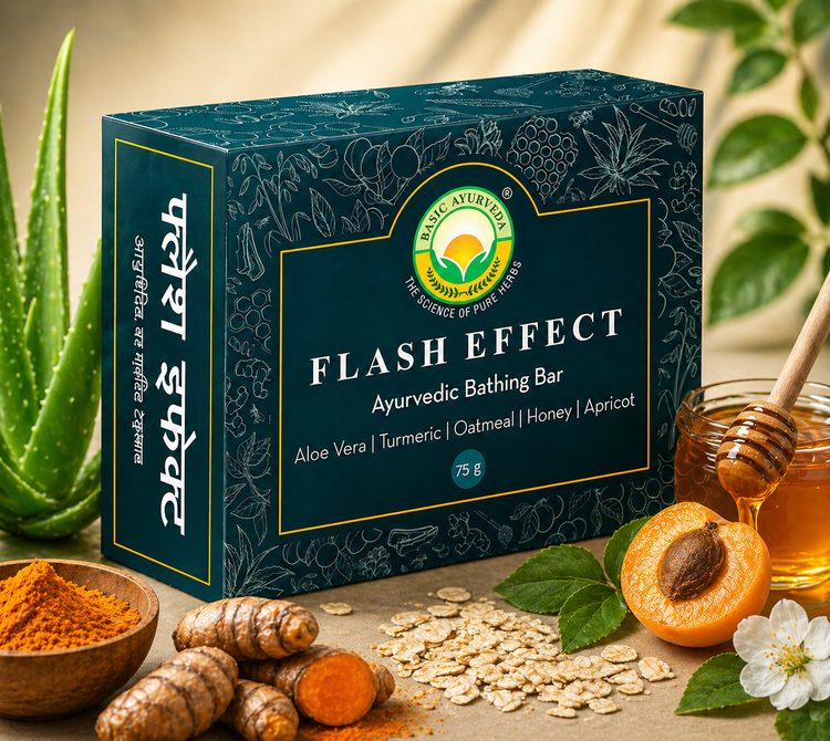 Basic Ayurveda Flash Effect Herbal Bathing Bar Soap 75 gm | Ayurvedic Gel-Based Body Cleanser | Refreshing Herbal Skin Care Soap for Daily Use