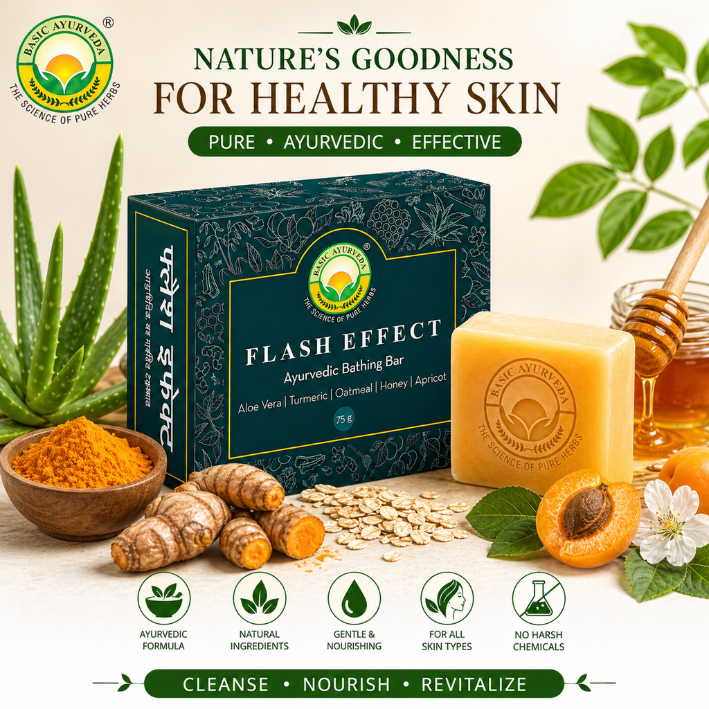 Basic Ayurveda Flash Effect Herbal Bathing Bar Soap 75 gm | Ayurvedic Gel-Based Body Cleanser | Refreshing Herbal Skin Care Soap for Daily Use