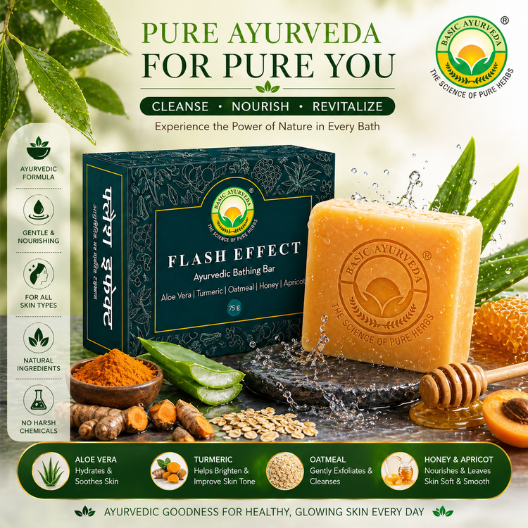 Basic Ayurveda Flash Effect Herbal Bathing Bar Soap 75 gm | Ayurvedic Gel-Based Body Cleanser | Refreshing Herbal Skin Care Soap for Daily Use