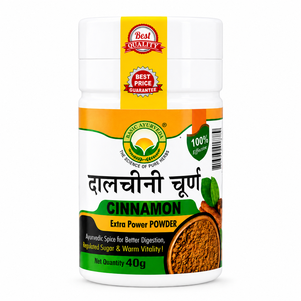 Basic Ayurveda Cinnamon Powder 40 gm| Pure Dalchini Churna | Extra Power Herbal Spice Powder | Supports Digestion, Metabolism & Gut Health | Natural Ayurvedic Masala | Sugar Balance & Warm Vitality Support