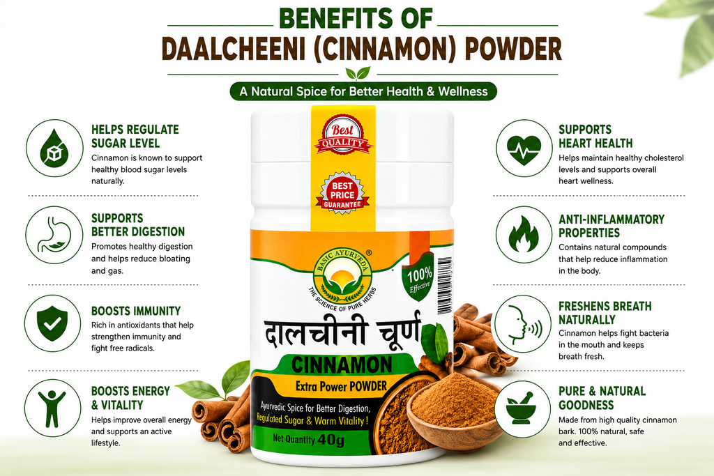 Basic Ayurveda Cinnamon Powder 40 gm| Pure Dalchini Churna | Extra Power Herbal Spice Powder | Supports Digestion, Metabolism & Gut Health | Natural Ayurvedic Masala | Sugar Balance & Warm Vitality Support