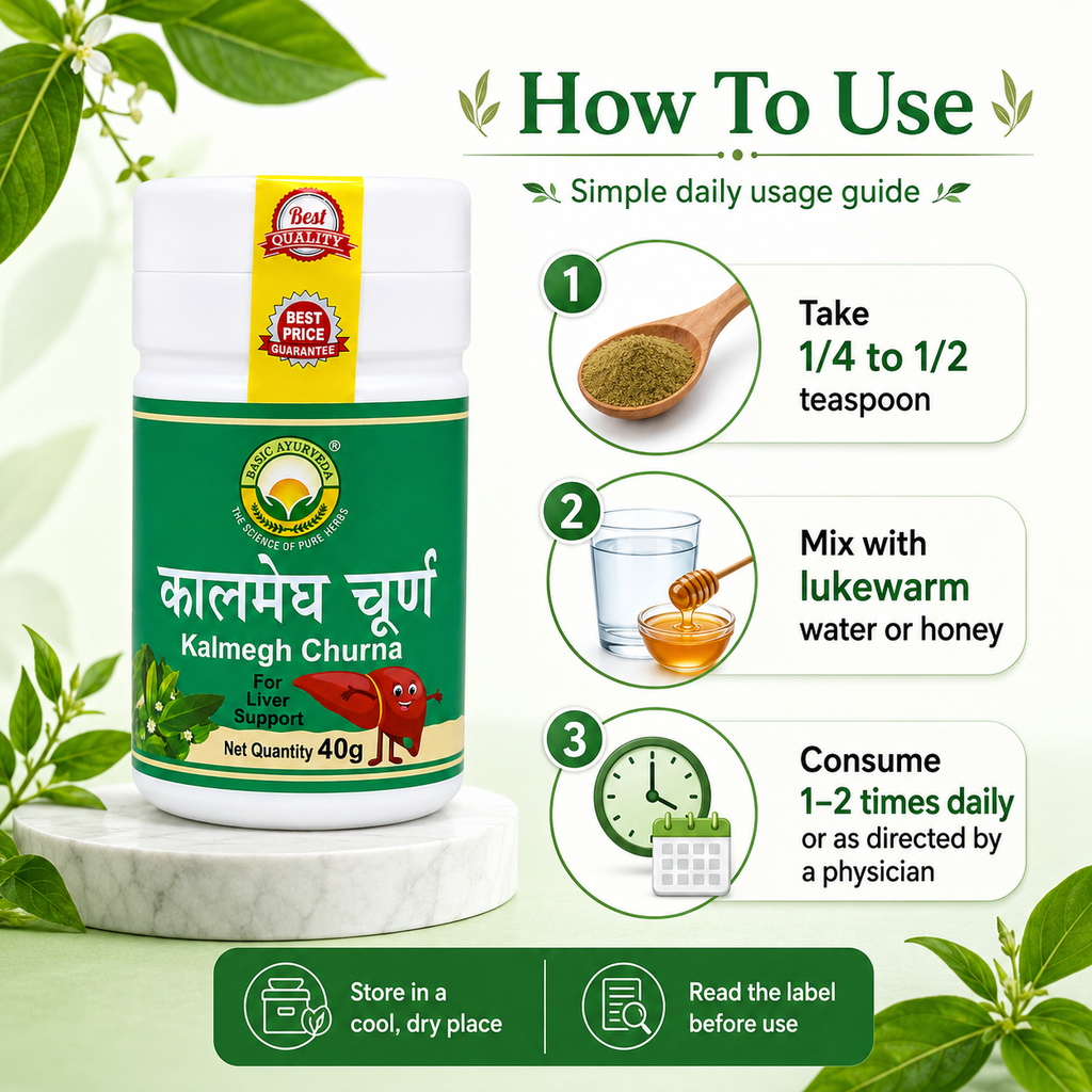 Basic Ayurveda Kalmegh Churna 40 gm| Herbal Liver Support Powder | Supports Liver Wellness, Digestion & Immunity | Natural Detox Ayurvedic Churna | Traditionally Used for Healthy Liver Function & Overall Vitality