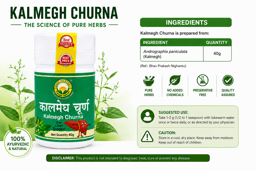 Basic Ayurveda Kalmegh Churna 40 gm| Herbal Liver Support Powder | Supports Liver Wellness, Digestion & Immunity | Natural Detox Ayurvedic Churna | Traditionally Used for Healthy Liver Function & Overall Vitality