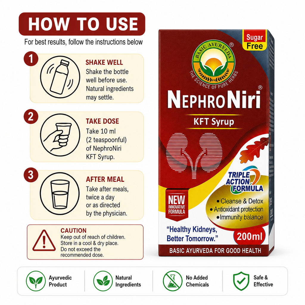 NEPHRO Niri KFT Syrup 200ml | Ayurvedic Kidney Support Formulation | Supports Kidney & Urinary Tract Health | Helps Maintain Natural Detox & Fluid Balance | Antioxidant Support | Sugar Free Herbal Syrup | Traditional Ayurvedic Wellness