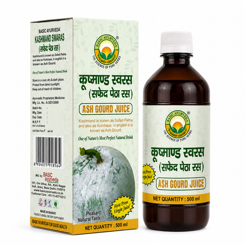 Basic Ayurveda Ash Gourd Juice 500ml (Kushmand Swaras/Safed Petha Ras) | Natural Ayurvedic Herbal Drink | Supports Digestion, Hydration, Energy & Daily Wellness | Pure Herbal Tonic