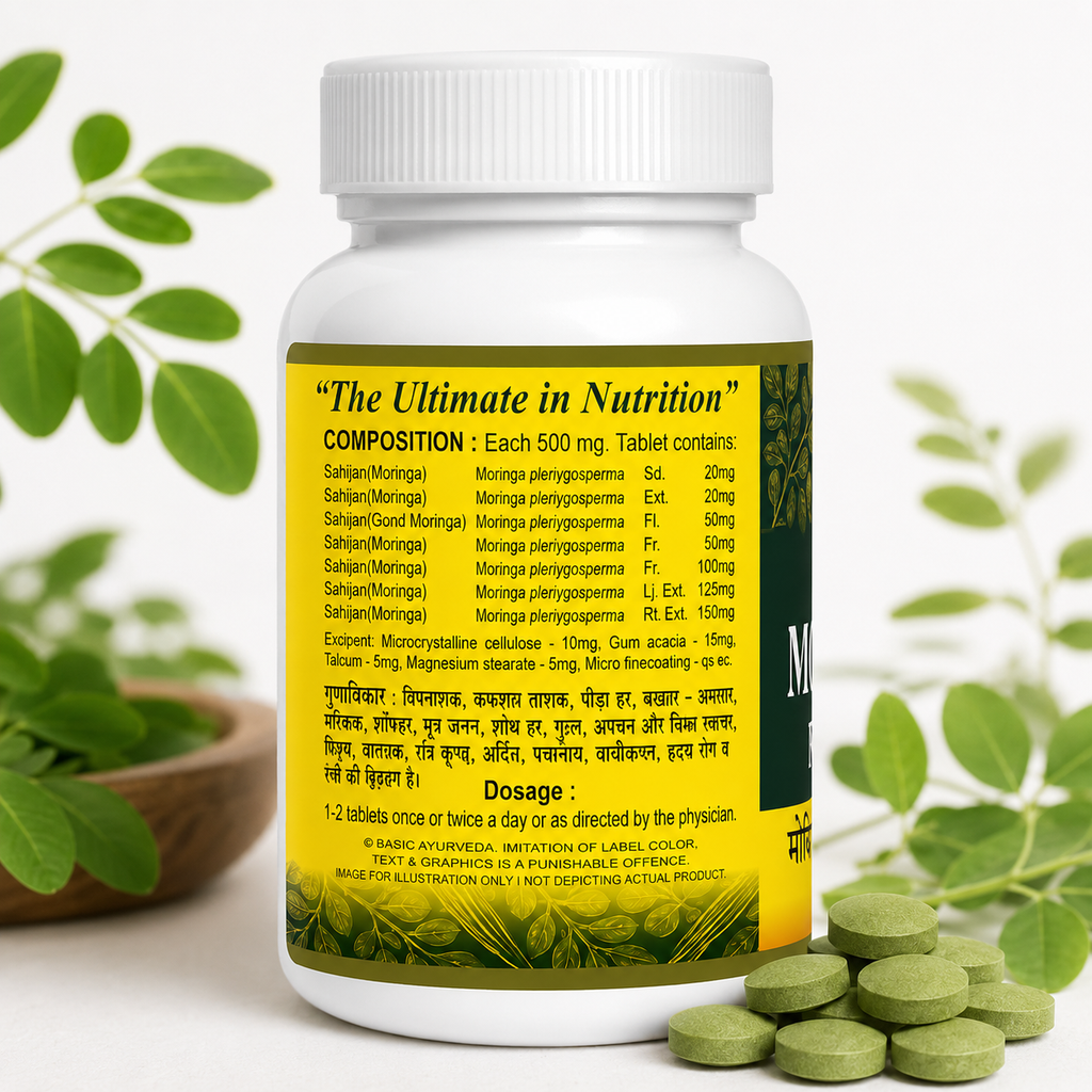 Basic Ayurveda Moringa D.S. Tablets 500mg | Pure Sahjan (Moringa Oleifera) Herbal Ayurvedic Supplement | Moringa Leaf Tablets for Men & Women | Daily Wellness Nutrition Supplement | 60 Tablets