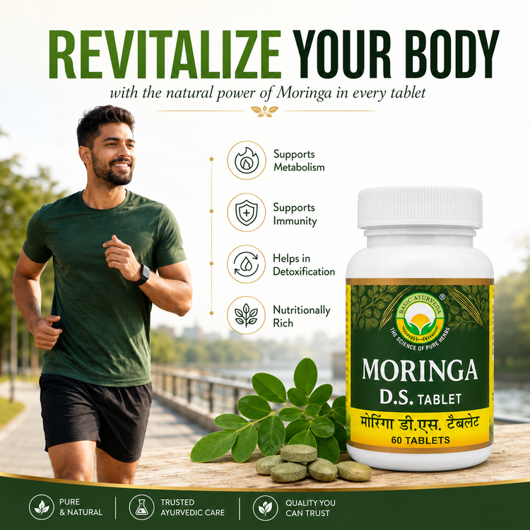 Basic Ayurveda Moringa D.S. Tablets 500mg | Pure Sahjan (Moringa Oleifera) Herbal Ayurvedic Supplement | Moringa Leaf Tablets for Men & Women | Daily Wellness Nutrition Supplement | 60 Tablets