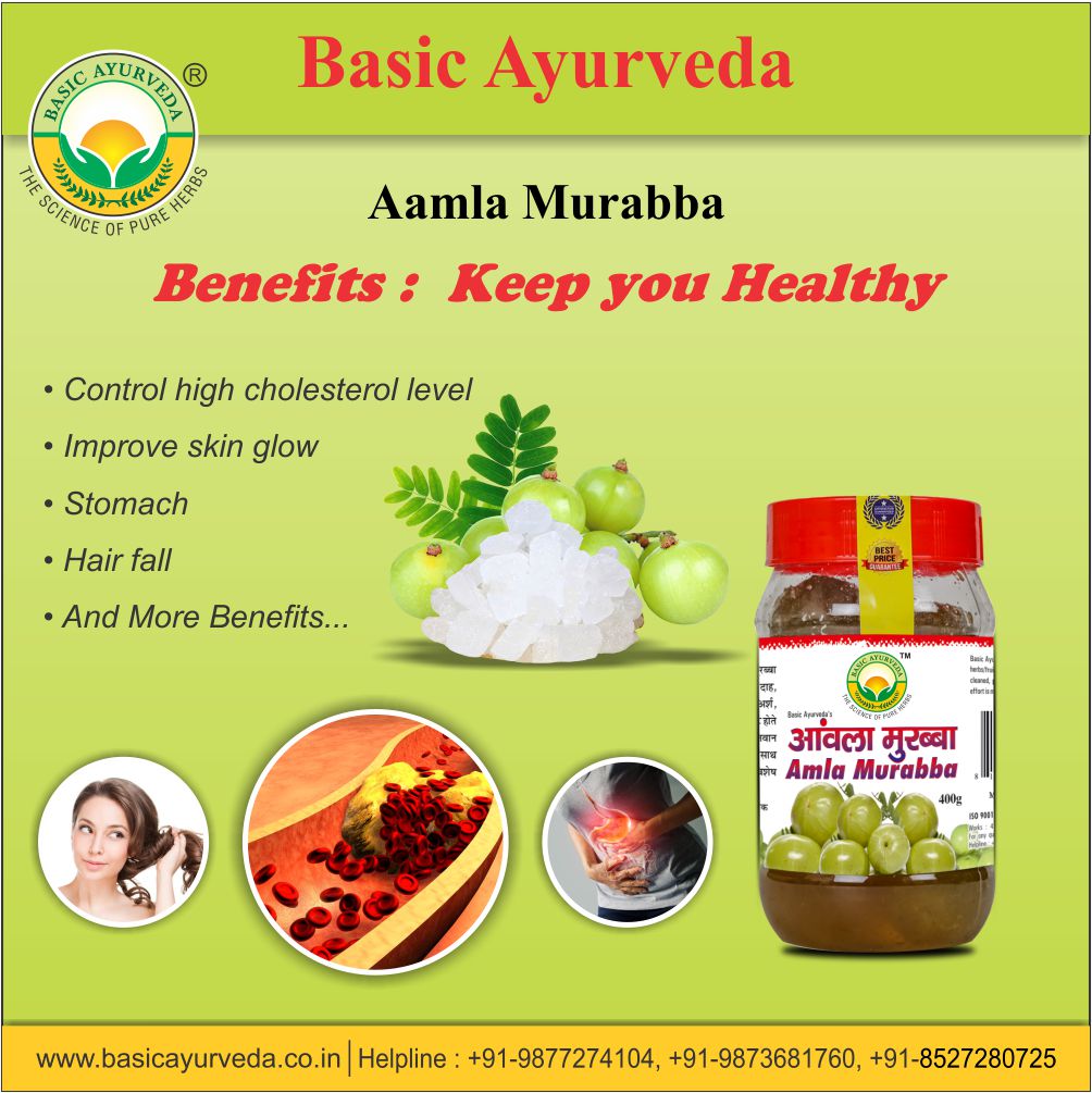 BASIC AYURVEDA Amla Murabba (Candied Indian Gooseberry Delicious) 400 Gm | Pure Natural Toothsome Dried Aamla Marmalade | Ultimate Organic Classic Aamla Fruit | With Jar Pack Sweet Taste