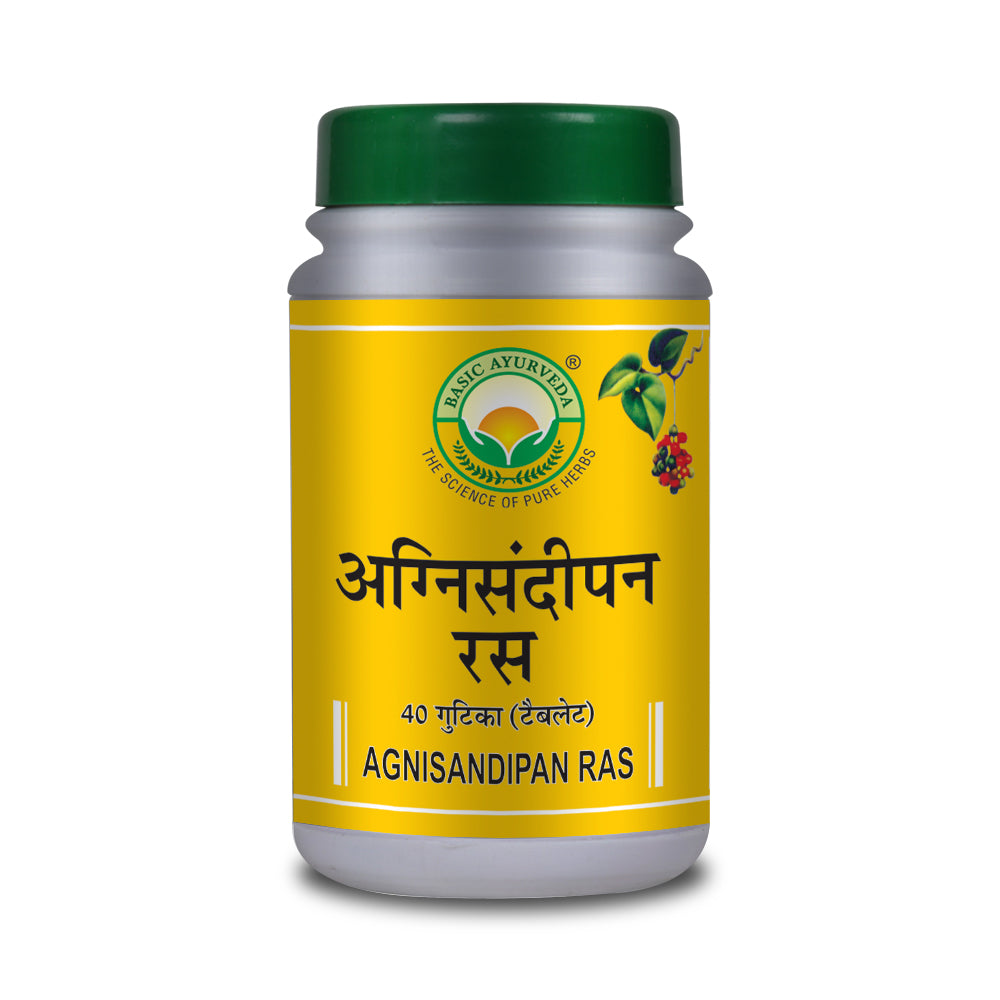 Basic Ayurveda Agnisandipan Ras 40 Tablet | Helpful for Acidity | Helpful for Constipation | Helpful for stomach related problems | Helps to Improve Digestion | Bloating.