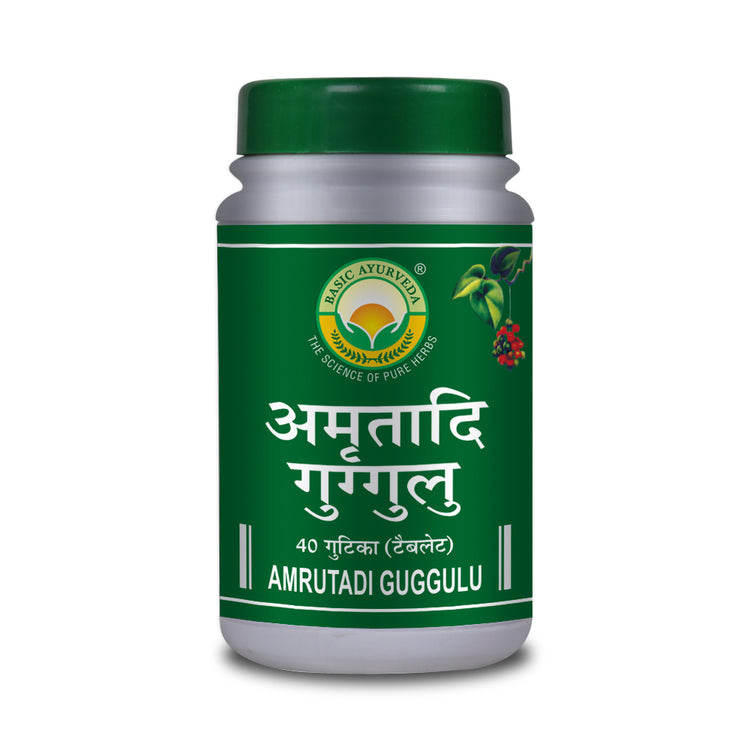 Basic Ayurveda Amrutadi Guggulu 40 Tablet | Dryness of the skin | Pain in the joints of the fingers | Weakness | Tremors in the body | All the skin diseases | Itching.