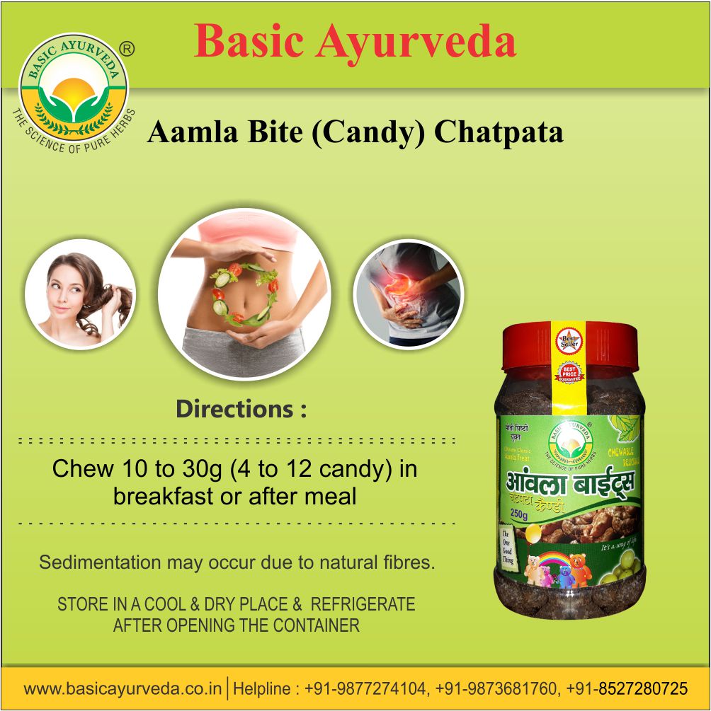 Basic Ayurveda Amla Bite (Gooseberry) Chatpata Candy 250 Gram | Contains amla which is a good source of vitamin C | Amla is beneficial in treating eyesight problems | Good for digestion | Helps in boosting immunity | Improves digestive system.