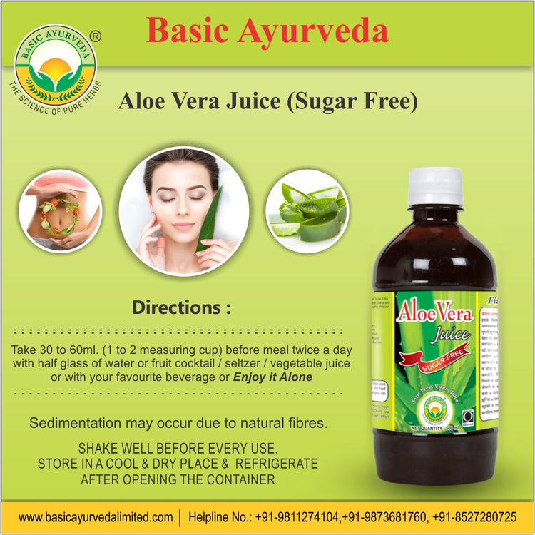 Basic Ayurveda Aloe Vera Juice (Sugar Free) | 100% Pure & Natural Organic Herbal Juice | Control Cholesterol Levels | Beauty Needs | Flush Out Toxins | Ayurvedic Juice for weight loss | Useful in Abdominal pain