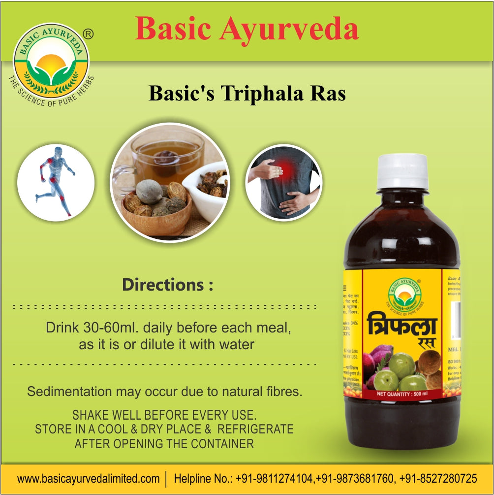 Basic Ayurveda Basic's Triphala Ras  | All types of health problems | Ayurvedic Juice Good For Health | Useful in Hair Loss Problem | Immunity Booster | Relief in Joint Pain | Improve Appetite  | Relief in Constipation.