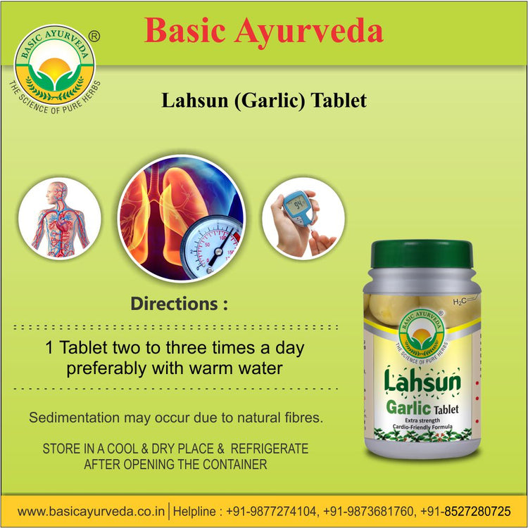 Basic Ayurveda  Lahsun (Garlic) Tablet (40 Tablet) | Helps to Maintain cholesterol level | Helpful for hypertension | Helps to Improve heart health | Helps to Improve heart health |