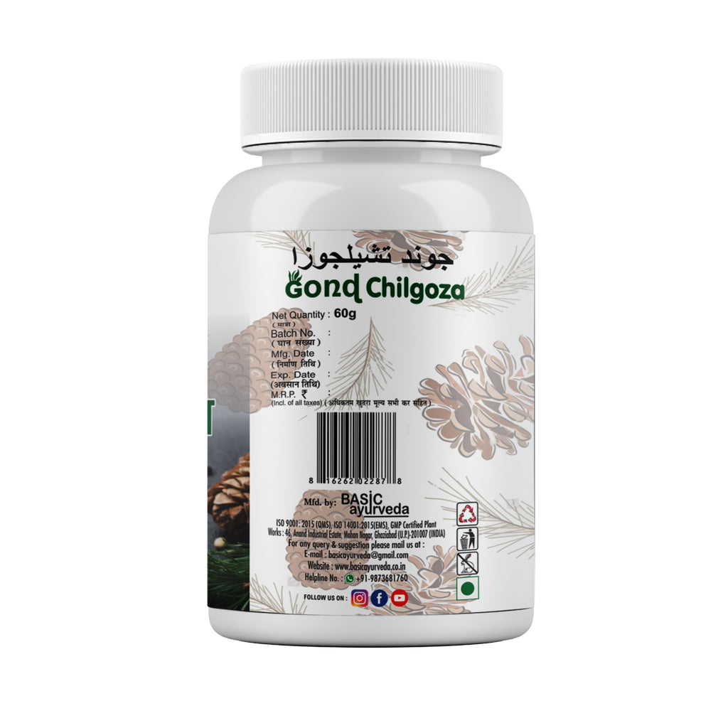 Basic Ayurveda Gond Chilgoza (Pine Nut Gum) | A Natural Raw Herbs, With The Goodness Of Chilgoze / Chilgoja | Made With Dry Fruit (Pine Nuts) Botanical Gum | Herbal Intake Used For A Healthy Life.