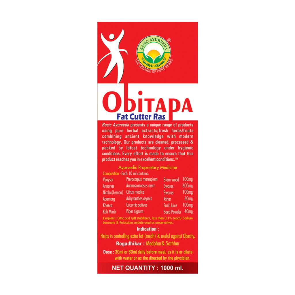 Basic Ayurveda Obitapa (Fat Cutter Ras) | 100% Organic Natural Herbal Juice | Reduce belly fat | Improve Digestion | Control blood sugar level | Useful in obesity | Increase Bone strength.