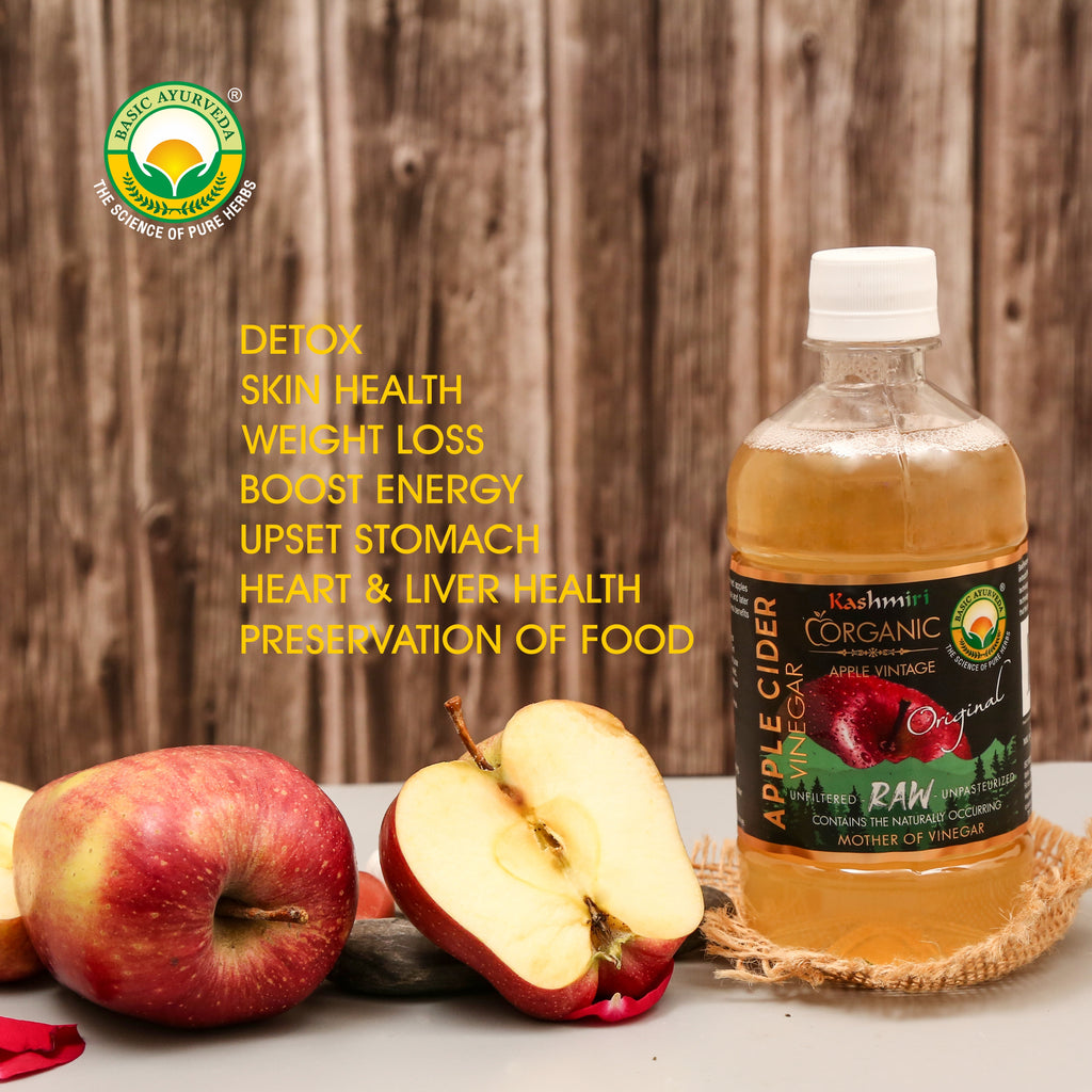 Basic Ayurveda Kashmiri Organic Apple Cider Vinegar 450ml | With Mother Of Vinegar | 100% Pure Raw, Unfiltered and Unpasteurized | Contains The Naturally Occurring | With The Goodness Of Raw Apples | A Daily Dose Of Wellness