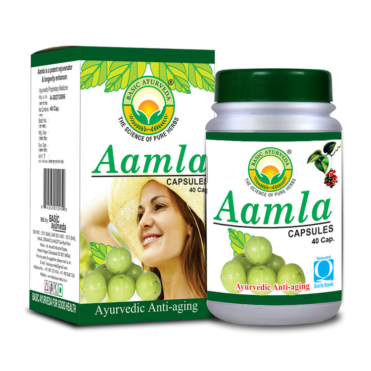 Basic Ayurveda Aamla Capsules (40 Capsules) | Helpful for digestion | Helpful for skin problems | Helpful in constipation problem | Helps to Promotes hair growth & Eyesight Strengthener.