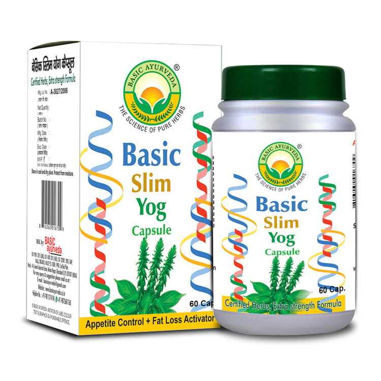 Basic Ayurveda Basic Slim Yog Capsule (60 Capsules) | Reduce extra fat and belly fat | Helpful in obesity and improves digestion | Helpful in oedema and boosts immunity | Helps to reduce weight naturally.