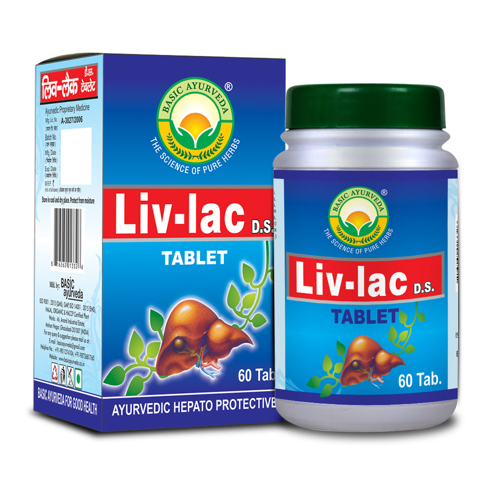 Basic Ayurveda  Liv-Lac Tablet (60 Tablet) | Helpful for Fatty liver | Helpful for Alcoholic liver problems | Helps to Protects the liver against alcohol infection | Helps to  Improve digestion & metabolism.
