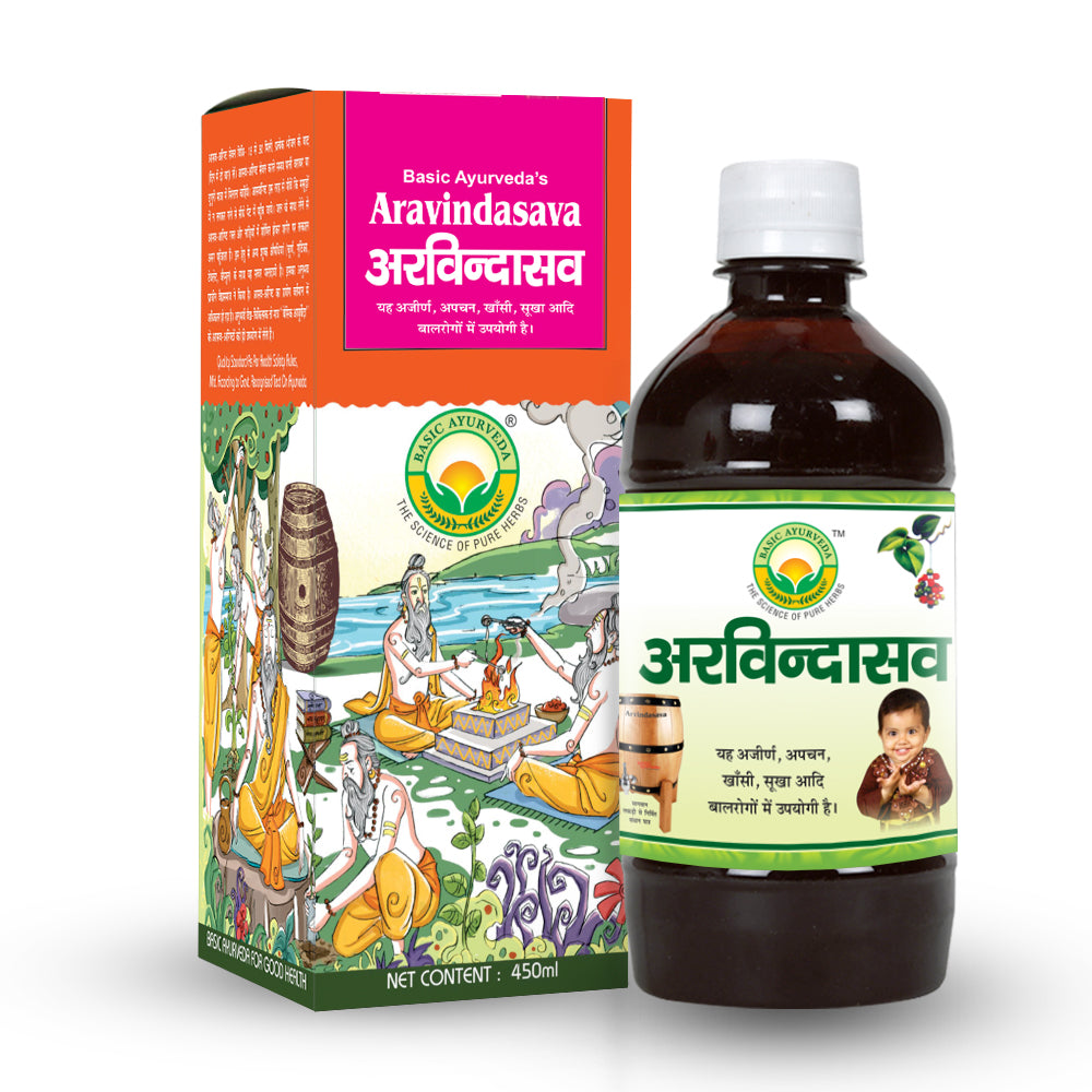 Basic Ayurveda Aravindasava 450ml | Digestive Problems | Improve Strength & Immunity | Useful in Cold & Cough | Appetite and Increases physical strength | Improves milestones in children.