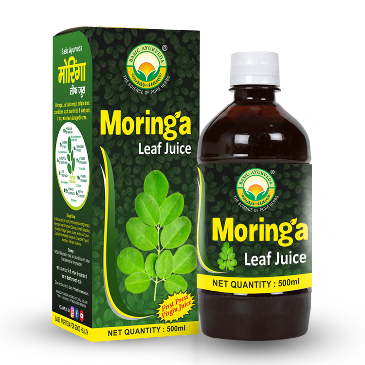 Basic Ayurveda Moringa Leaf Juice 500 Ml Sounjana Sahjan (Moringa Olifera) - Pure & Natural Plant based product | For Joint Pain Relief